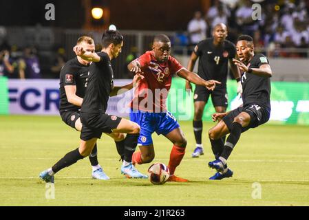 SAN JOSE, Costa Rica: Joel Campbell, giocatore costaricano, durante la vittoria del Costa Rica 1-0 sopra il Canada nei qualificatori della Coppa del mondo CONCACACAF FIFA su Mar Foto Stock