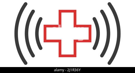 Icona online medicina emergenza assistenza medica telemedicina croce rossa con onde trasferimento di informazioni Illustrazione Vettoriale