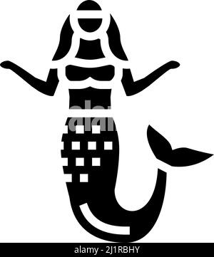 mermaid fiaba glyph icona vettore illustrazione Illustrazione Vettoriale