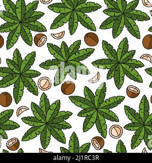 Motivi senza giunture con palme e noci di cocco. Sfondo vettoriale tropicale con oggetti isolati. Illustrazione Vettoriale