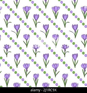 Modello senza cuciture con fiori viola di cocco, zafferano. Sfondo vettoriale. Illustrazione Vettoriale