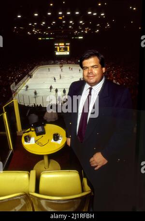 Bruce McNall, il proprietario del team di Los Angeles Kings, nella sua casella al Forum di Inglewood, California Foto Stock