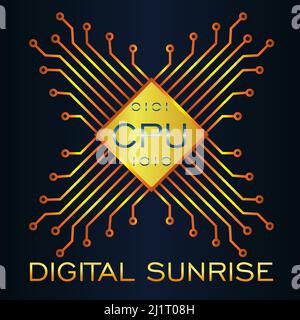 logo astratto cpu microchip su sfondo scuro digitale dawn 1 Illustrazione Vettoriale