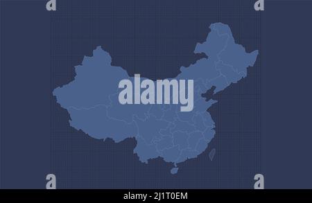 Mappa della Cina, regioni separate, disegno flat blu infografica, vuoto Foto Stock