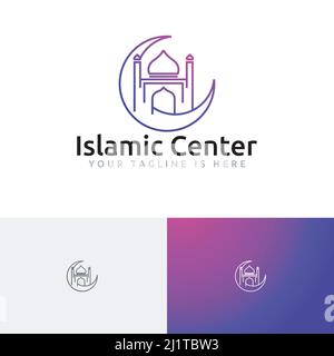 Moschea Crescent Islamic Center Study Islam musulmano linea stile logo Illustrazione Vettoriale