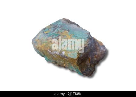 Pezzo di roccia malachite. Messa a fuoco selettiva. Isolato Foto Stock