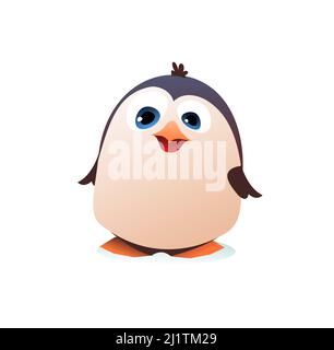 Cartoon Penguin. Piccolo pulcino. Allegro divertente persona. Stile Koik. Isolato su sfondo bianco. Vettore. Illustrazione Vettoriale