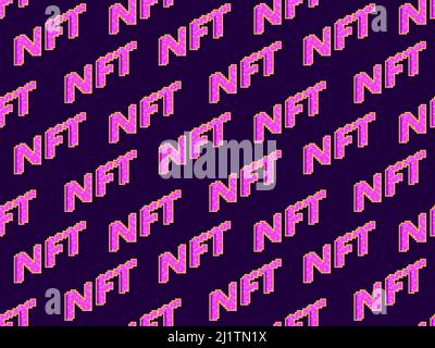 NFT token pixel ART testo isometrico pattern senza giunture. Token non-fungibile NFT. Arte digitale nella tecnologia blockchain. Design per striscioni e promozioni Illustrazione Vettoriale