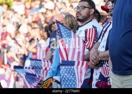 Orlando, Florida, 27 marzo 2022, gli Stati Uniti hanno tifosi per i campionati del mondo 2022 all'Explororia Stadium. (Photo Credit: Marty Jean-Louis) Credit: Marty Jean-Louis/Alamy Live News Foto Stock