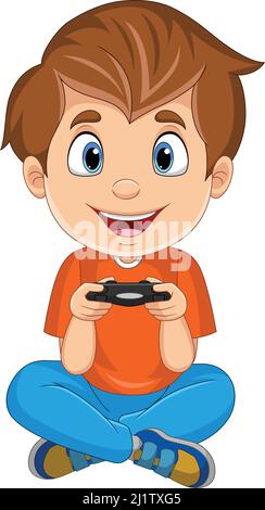 Cartoon ragazzino che gioca video gioco Illustrazione Vettoriale