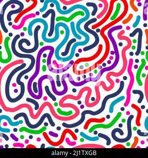 linee e punti multicolore con pattern senza giunture. Illustrazione vettoriale Illustrazione Vettoriale