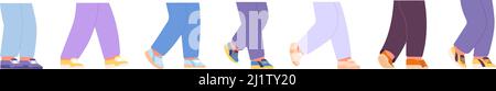Gamba in scarpe sportive. Gambe diverse che rimangono, correre andare. Elementi di movimento piatti isolati. Sneaker moda diverse, set sportivo stile di vita vettoriale Illustrazione Vettoriale
