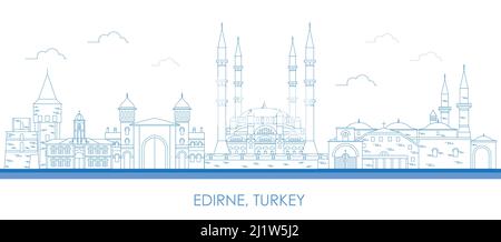 Profilo panorama Skyline della città di Edirne, Turchia - illustrazione vettoriale Illustrazione Vettoriale