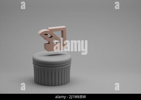 Belle illustrazioni astratte Storia icone di simboli piuma su una colonna e sfondo meraviglioso. 3d illustrazione del rendering. Motivo di sfondo per Foto Stock