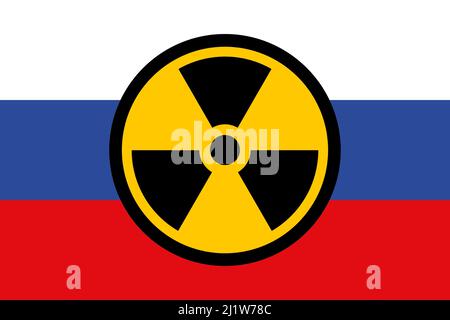 Russia. Armi nucleari. Bandiera della Russia con il simbolo delle armi chimiche. Illustrazione della bandiera della Russia. Design orizzontale. Design astratto. Foto Stock