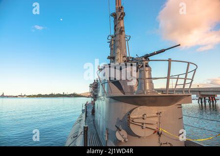 Il sottomarino USS Bowfin SS-287. Monumento storico di Pearl Harbor, monumento storico nazionale e patriottico dell'attacco giapponese nella guerra mondiale Foto Stock