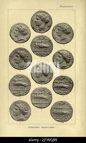 Syracuse decadrachm frontespiece dal catalogo 'monete d'antica Sicilia ' di Sir George Francis Hill, pubblicato il 1903 Westminster, A. Constable & Co., ltd. Foto Stock