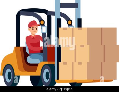 Icona carrello elevatore a forche magazzino. Macchina logistica di trasporto di immagazzinaggio Illustrazione Vettoriale