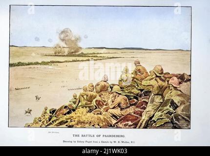 Machine Coloured Battle of Paardeberg disegno di Sidney Paget dal libro " Sudafrica e la guerra Transvaal " di Louis Creswicke, Editore; Edin Foto Stock