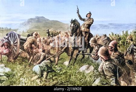 Macchina colorato Lord Methuen rallying le sue forze rotte a Tweebosch disegno di C. M. Sheldon dal libro ' Sudafrica e la guerra Transvaal ' da Foto Stock