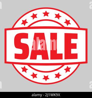 Vendita icona isolata, adesivo. Segno di vendita rosso per il design della promozione. Pubblicità per il marketing promo design. Banner offerta speciale. Marketing aziendale Illustrazione Vettoriale