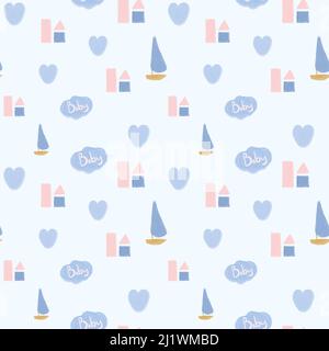 Motivo senza giunture di Vector Children dipinto in acquerello in stile boho. Illustrazione Vettoriale