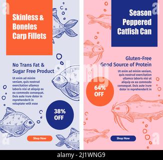 Stagione peppered Catfish CAN, skinless carp web Illustrazione Vettoriale