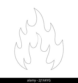 Simbolo della linea antincendio. Forma del contorno della fiamma del fuoco. Segnale lineare di pericolo. Vettore isolato su sfondo bianco. Illustrazione Vettoriale