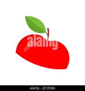 Metà mela rossa. Dolce e carina fetta di frutta piatta. Vettore isolato su bianco. Illustrazione Vettoriale