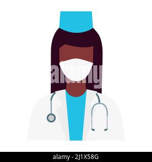 Medici e infermieri personaggi che indossano maschere mediche. Concetto di supporto medico. Illustrazione Vettoriale