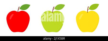 Mela rossa. Dolce e carina frutta piatta. Vettore isolato su bianco. Illustrazione Vettoriale