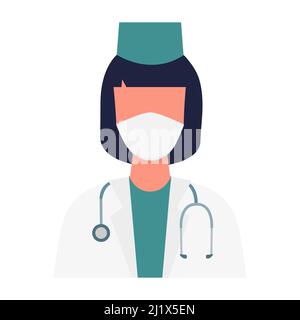 Medici e infermieri personaggi che indossano maschere mediche. Concetto di supporto medico. Illustrazione Vettoriale