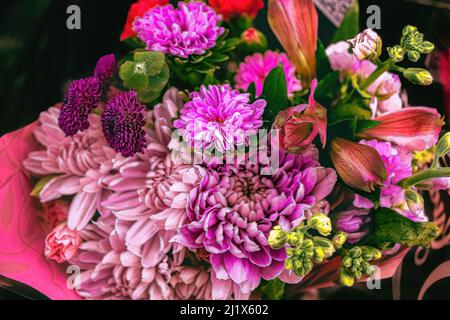 Fiori viola e rosa raggruppati insieme Foto Stock