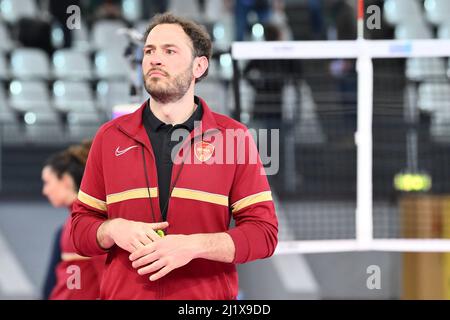 Roma, Italia. 27th Mar 2022. Giacomo Drusiani durante la partita del Campionato di Pallavolo femminile Serie A1 tra acqua & Sapone Volley Roma e Delta Despar Trentino a PalaEur, 27th marzo 2022 a Roma. (Foto di Domenico Cippitelli/Pacific Press/Sipa USA) Credit: Sipa USA/Alamy Live News Foto Stock