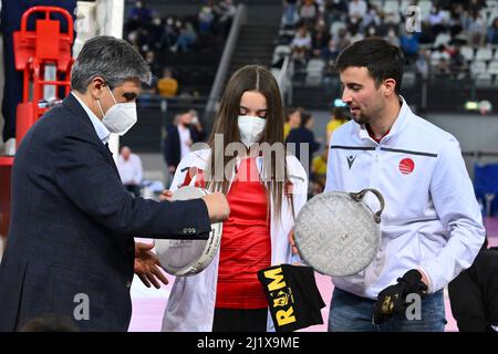 Roma, Italia. 27th Mar 2022. Pietro Mele durante la partita del Campionato di Pallavolo femminile Serie A1 tra acqua & Sapone Volley Roma e Delta Despar Trentino a PalaEur, 27th marzo 2022 a Roma. (Foto di Domenico Cippitelli/Pacific Press/Sipa USA) Credit: Sipa USA/Alamy Live News Foto Stock