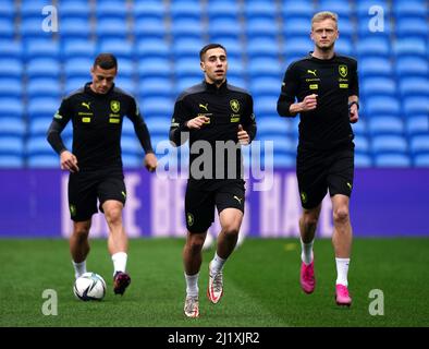 Giocatori della Repubblica Ceca durante una sessione di formazione al Cardiff City Stadium, Cardiff. Data foto: Lunedì 28 marzo 2022. Foto Stock