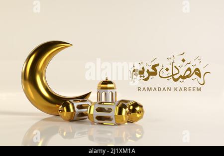 Una resa del 3D di un biglietto d'auguri islamico Ramadan Kareem con decorazioni in oro Foto Stock