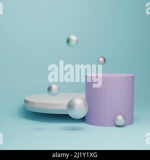 3d rappresentazione grafica astratta forma geometrica sfondo modello podio per presentazione colore blu rosa Foto Stock