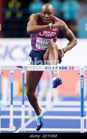 Belgrado, Serbia, 20th marzo 2022. Holloway Grant of USA compete durante il World Athletics Indoor Championships Belgrado 2022 - Conferenza stampa a Belgrado, Serbia. Marzo 20, 2022. Credit: Nikola Krstic/Alamy Foto Stock