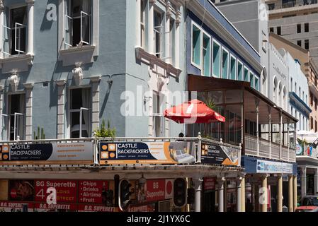 Città del Capo Sud Africa. 2022. Backpackers alloggio edificio nel centro di Città del Capo. Foto Stock