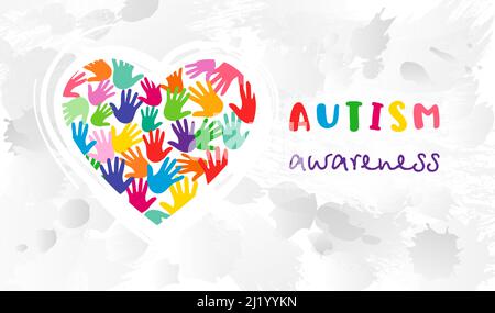 Aprile 2 World Autism awareness Day web banner. 02 Aprile. Capretti colorati palms idea creativa del logo del cuore. Design grafico astratto isolato Illustrazione Vettoriale