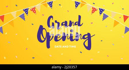 Iscrizione carina con bandiere colorate e confetti su sfondo giallo chiaro Illustrazione Vettoriale