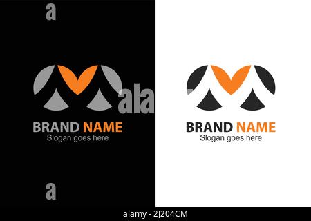 Design con logo M con lettera a cerchio doppio. Logo lettera M su spazio negativo con design a due cerchi. Logo moderno, semplice ed esclusivo. Illustrazione Vettoriale