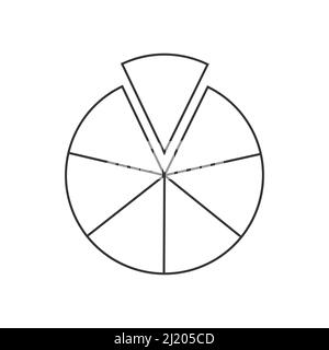 Cerchio diviso in 7 segmenti. Forma a torta o pizza tagliata in sette fette uguali. Esempio di grafico statistico rotondo isolato su sfondo bianco. Illustrazione del contorno vettoriale Illustrazione Vettoriale