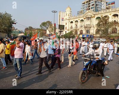 KOLKATA, BENGALA OCCIDENTALE, INDIA - 28 marzo 2022: Il Bengala BJP ha rivolto un raduno lunedì a kolkata per il massacro a Boktai di Rampurhat, Birbhum. Foto Stock