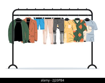 Abbigliamento uomo e donna su Hanger. Illustrazione Vettoriale