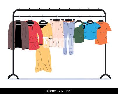 Abbigliamento uomo e donna su Hanger. Illustrazione Vettoriale