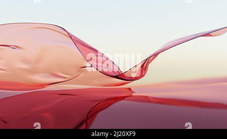 Vento nastro di vetro su acqua. Carta da parati astratta per striscione. 3d rendering. Foto Stock