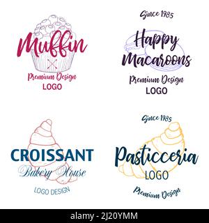 Menu dessert modello con logo e Doodle Sweet Food. Illustrazione Vettoriale