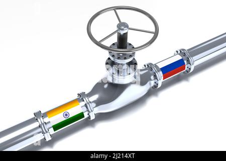 Gasdotto, bandiere di India e Russia - 3D illustrazione Foto Stock